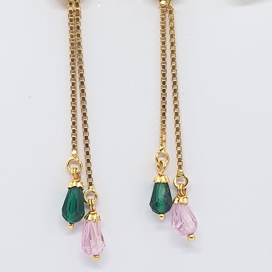 Gold 22.k green and pink diamond latkan ser