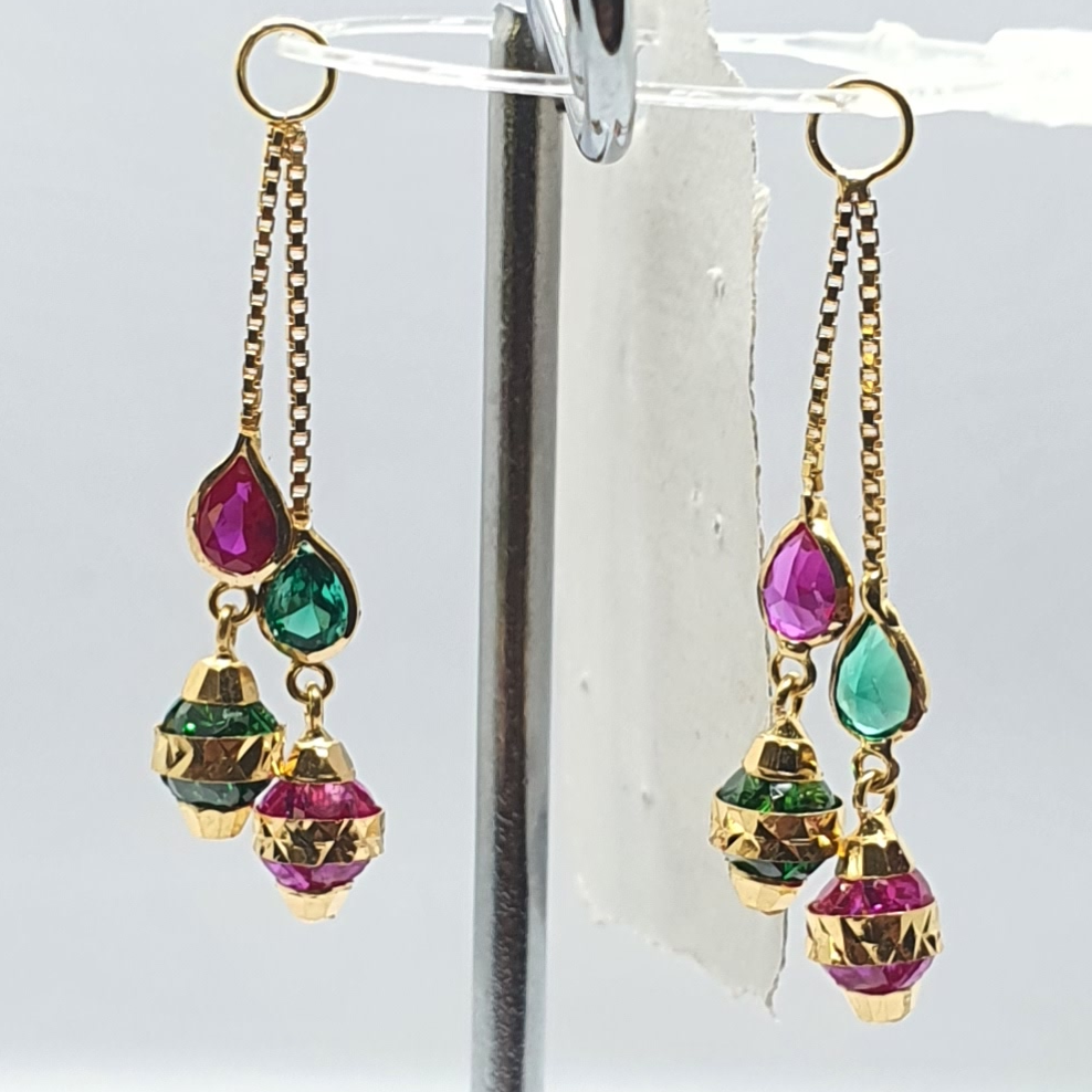 Gold 18.k Green And Red Fancy Latkan Ser