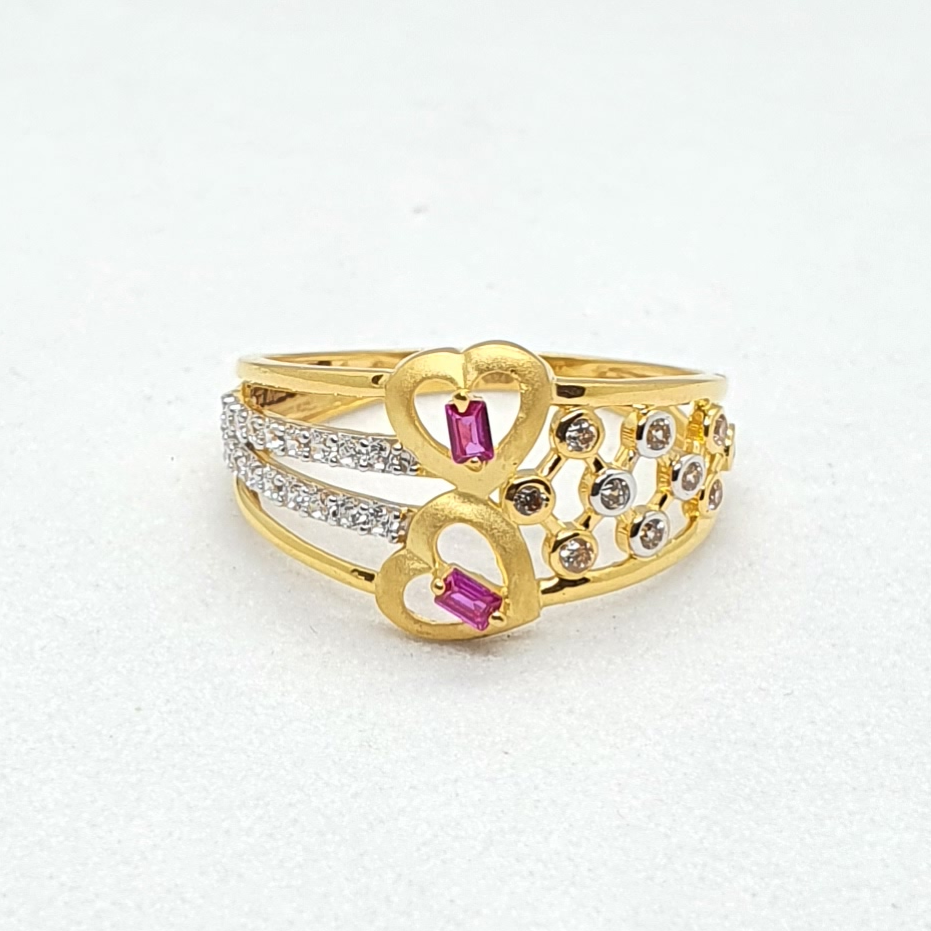 Gold 91.6 Pink And White Diamond Ladies Ring
