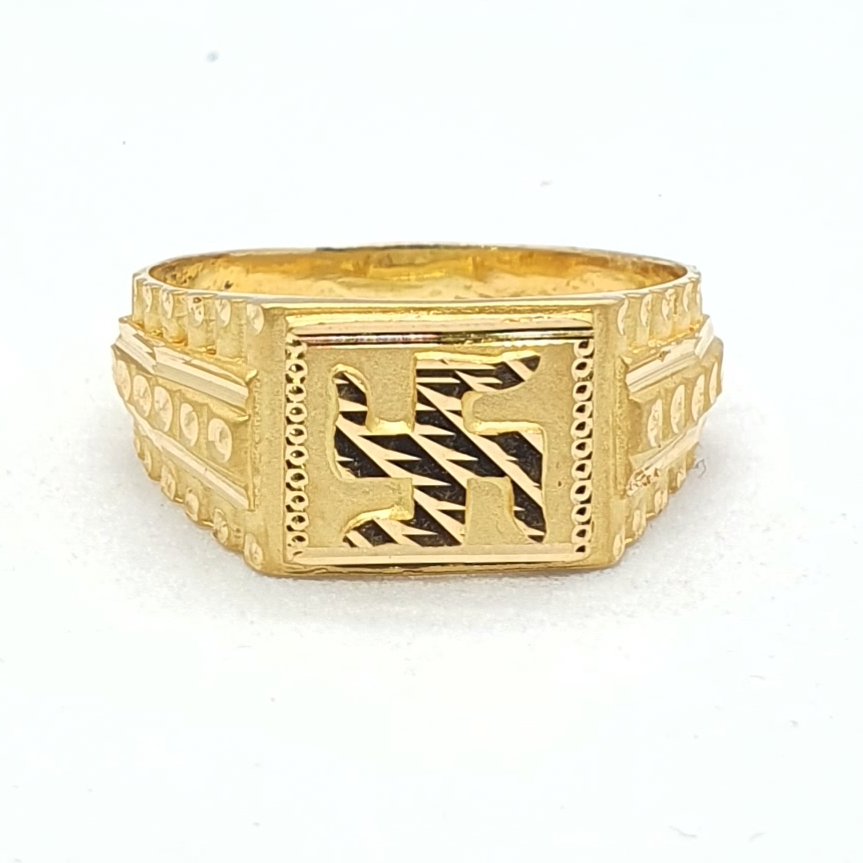 Gold 91.6 Swastik design gents ring