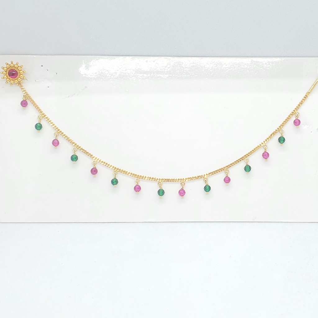Gold 18.k Green And Pink Moti Nath