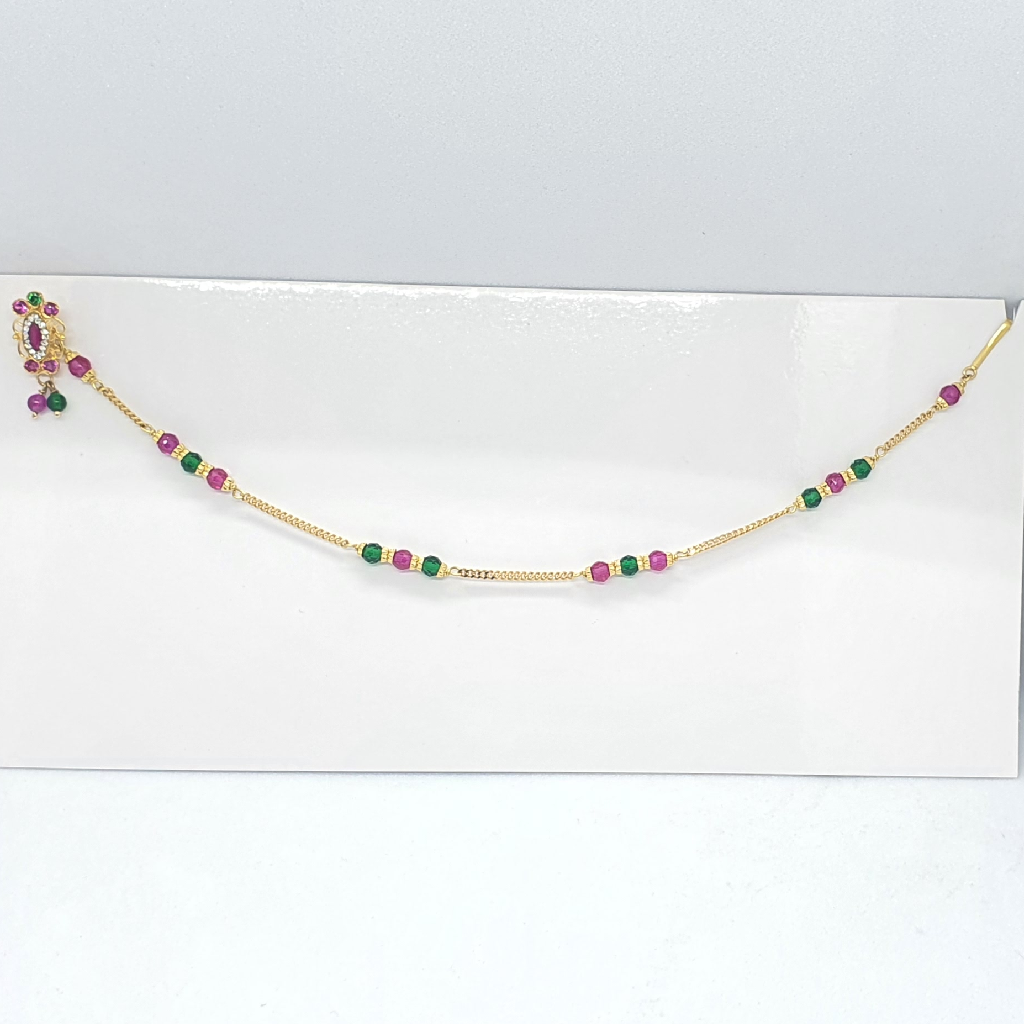 Gold 18.k Pink And Green Moti Maa Fancy Nath