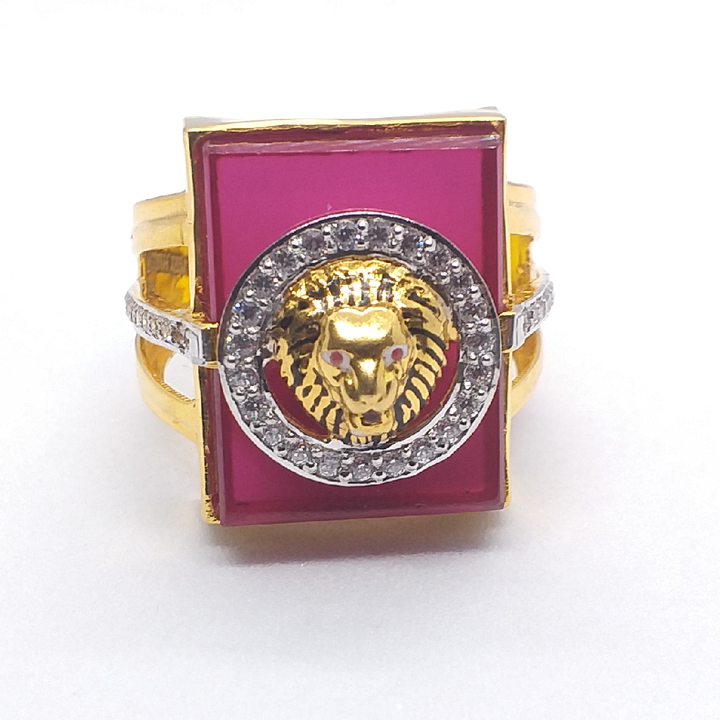 Gold 91.6 Red Stone Fancy Gents Ring