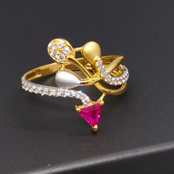 22k 91.6 gold natural ruby & cubic women's ring