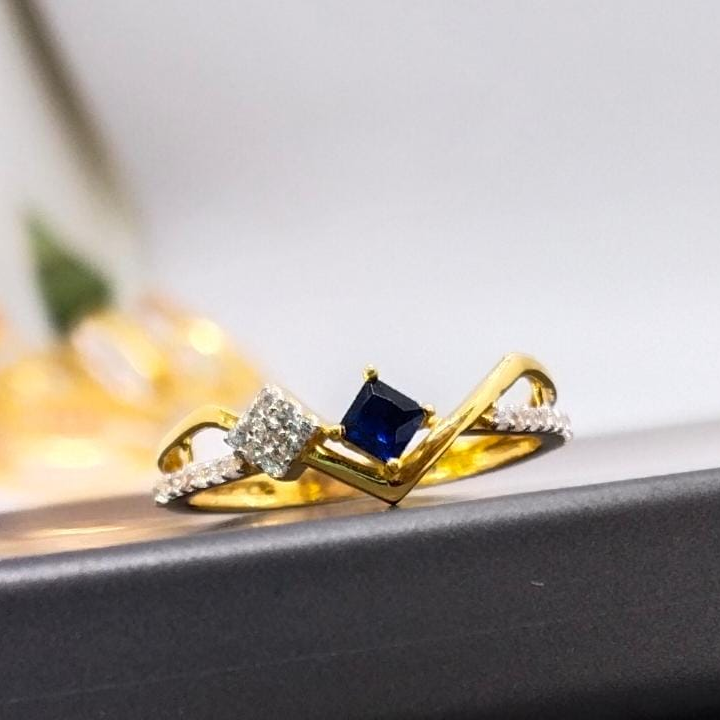 22k 91.6 gold diamond stylish latest design blue color ring