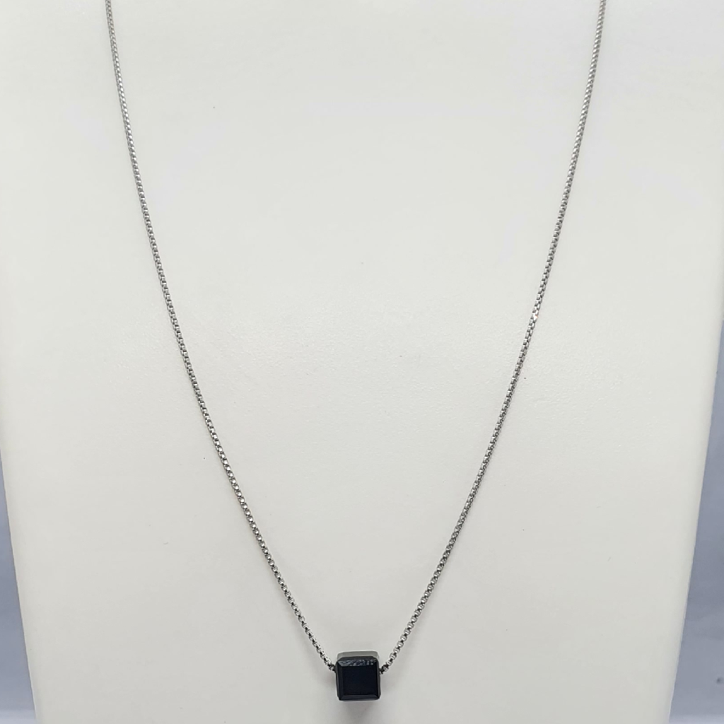 Silver 92.5 Black Stone Ladies Chain Pendant
