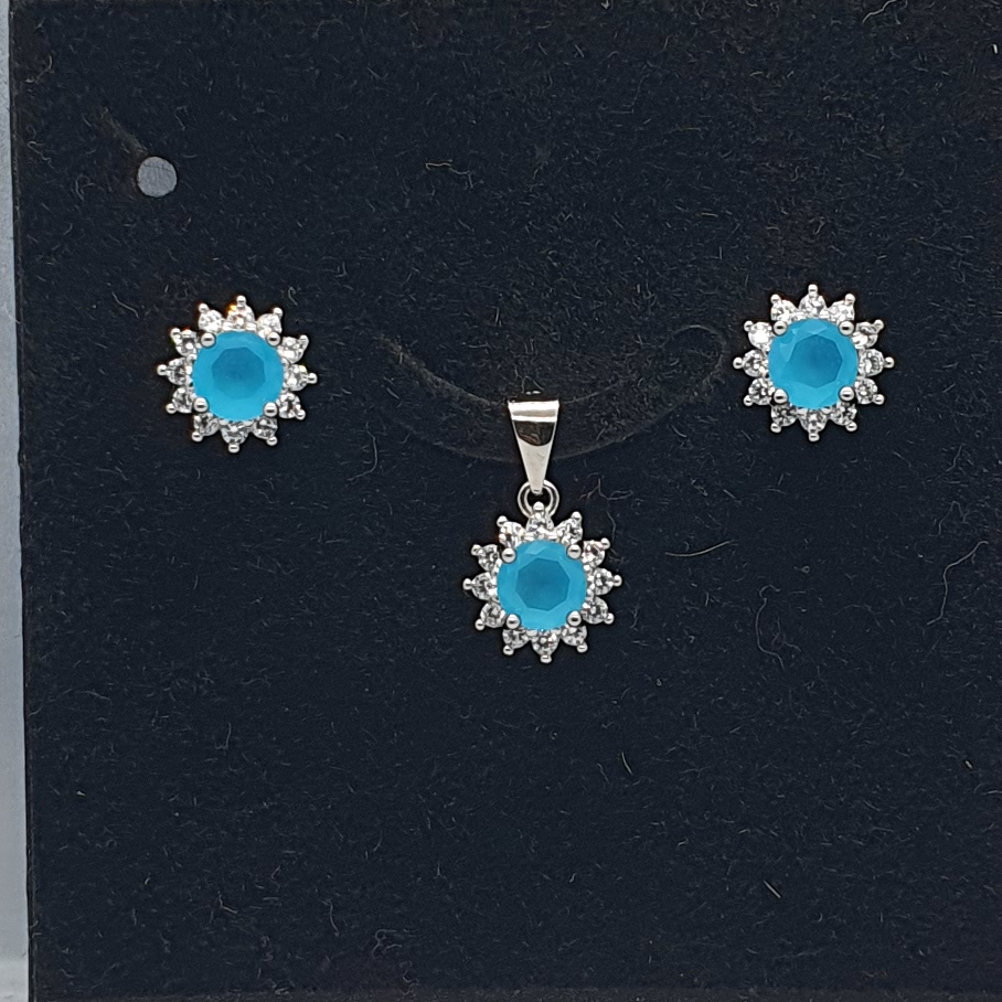 Silver 92.5 Light Blue Pendant Set