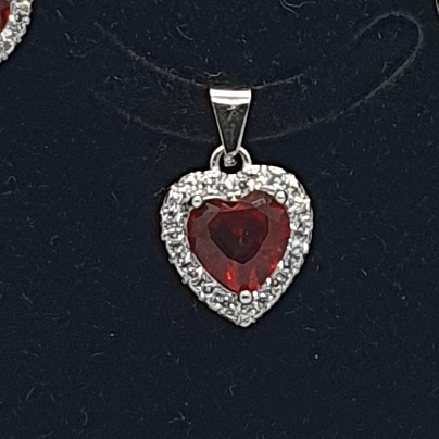 Silver 92.5 Red Stone Heart Shape Pendant Set - Image 2