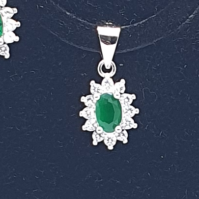 Silver 92.5 Green Stone Pendant Set - Image 2