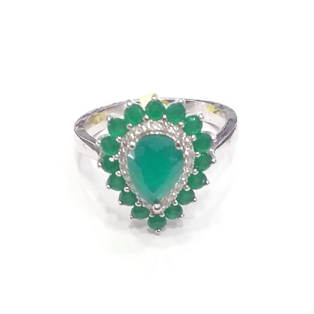 Silver 92.5 Green Diamond Ring