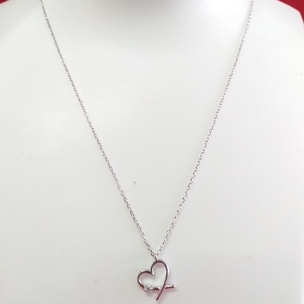 Silver 92.5 White Diamond Heart Shape Pendant Chain