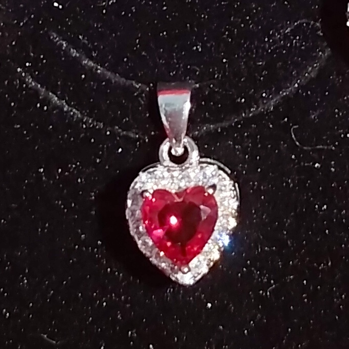 92.5 silver red diamond heart shape pendant set - Image 2