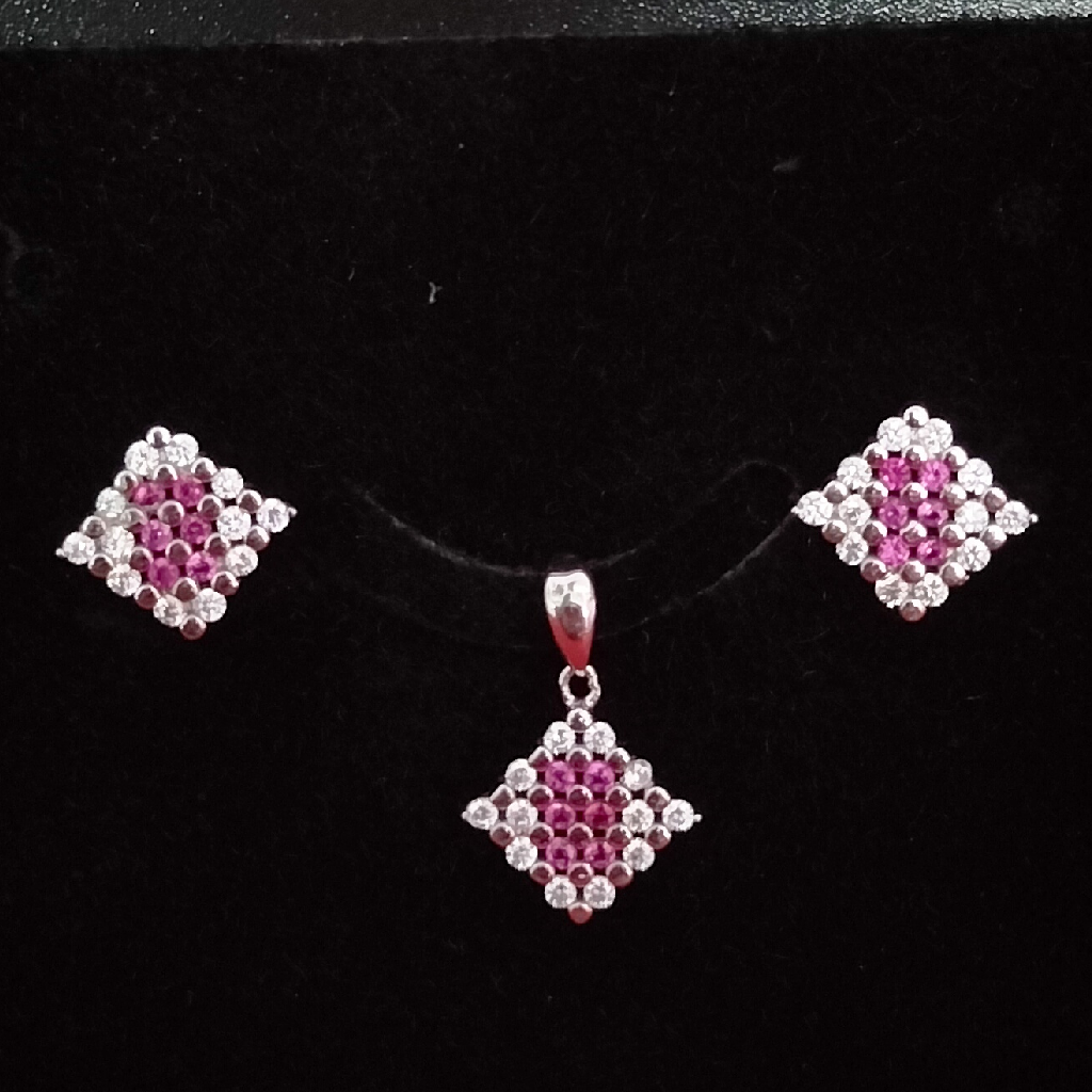 92.5 silver pink and white diamond pendant set