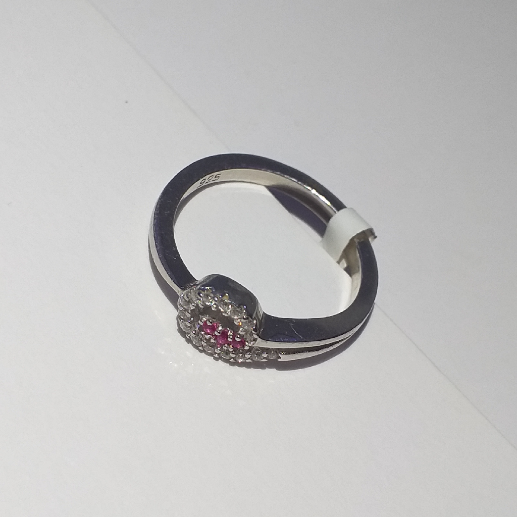 92.5 Silver Pink And White Diamonds Ring