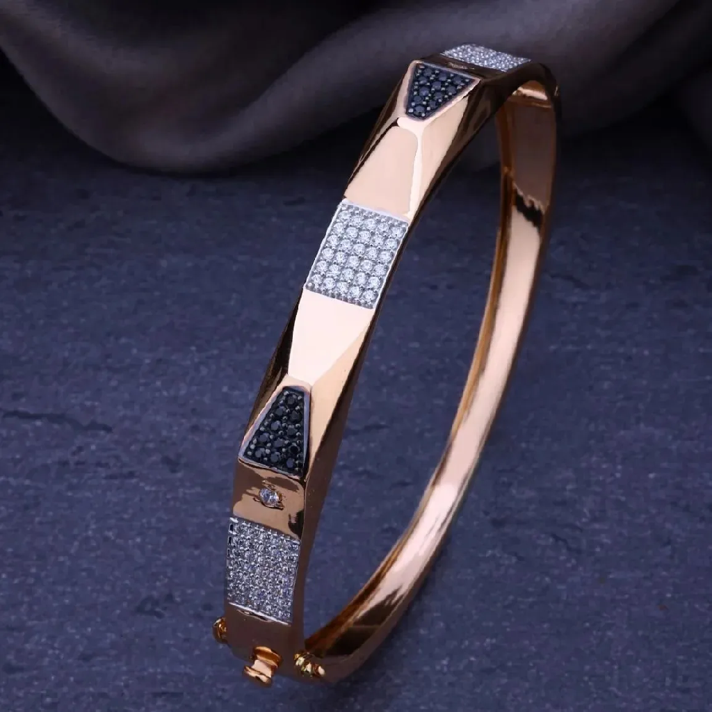 18k Rose Gold Black And White Diamond Gents Kada