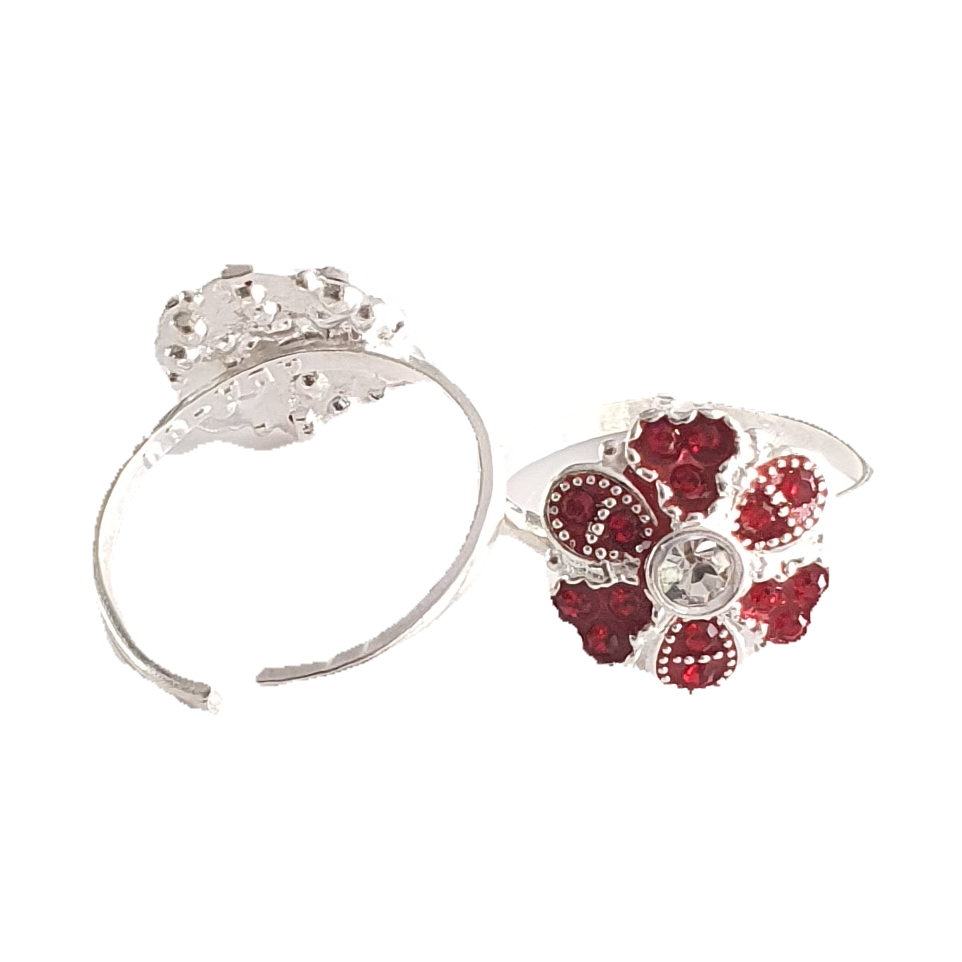 Silver Red And White Diamond Fancy Design Toe Rings