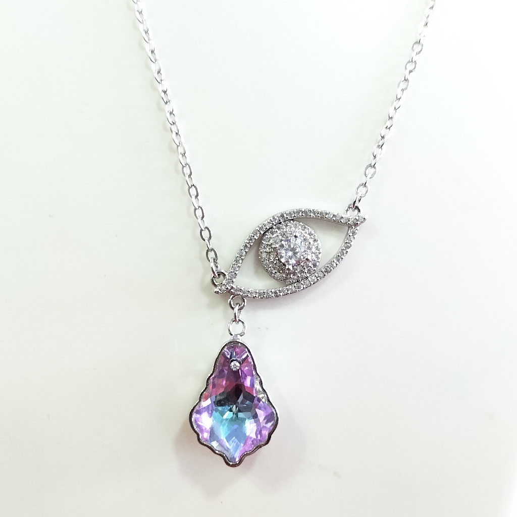 92.5 Silver Blue And White Diamond Fancy Chain Pendant - Image 2