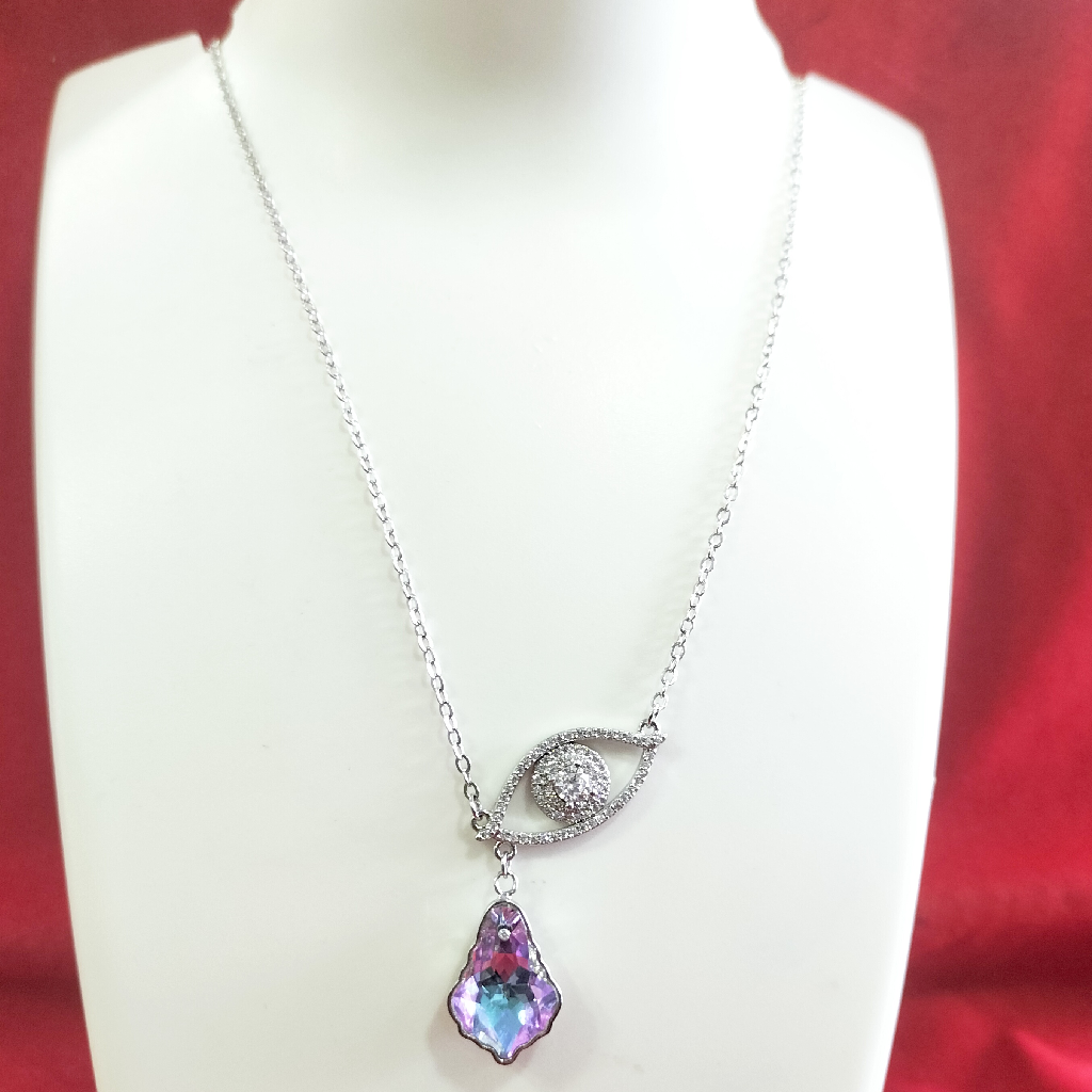 92.5 Silver Blue And White Diamond Fancy Chain Pendant