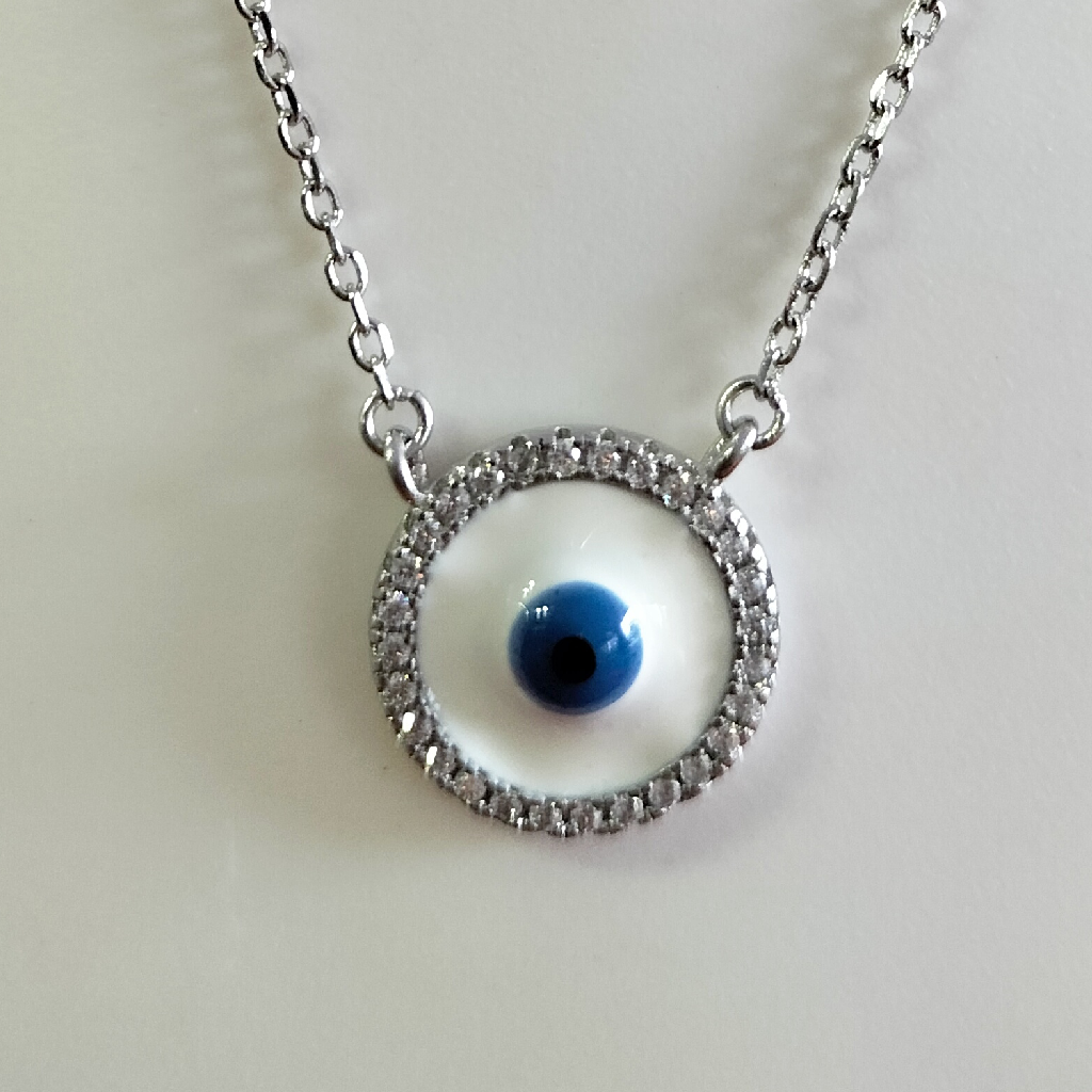 92.5 Silver Evil Eye Diamond Chain Pendant - Image 2