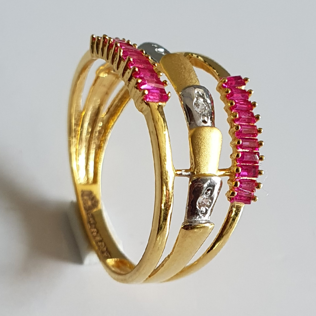 22k gold pink dimond antique design for women ring