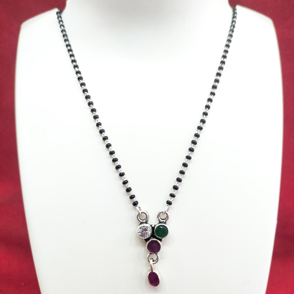 Silver 92.5 Red Green White Diamond Fancy Mangalsutra