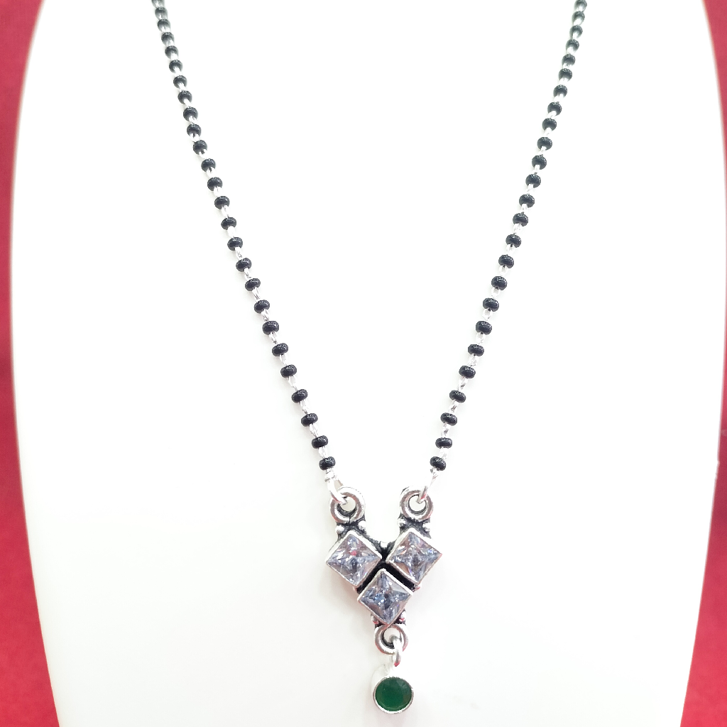 Silver 92.5 White And Green Diamond Mangalsutra