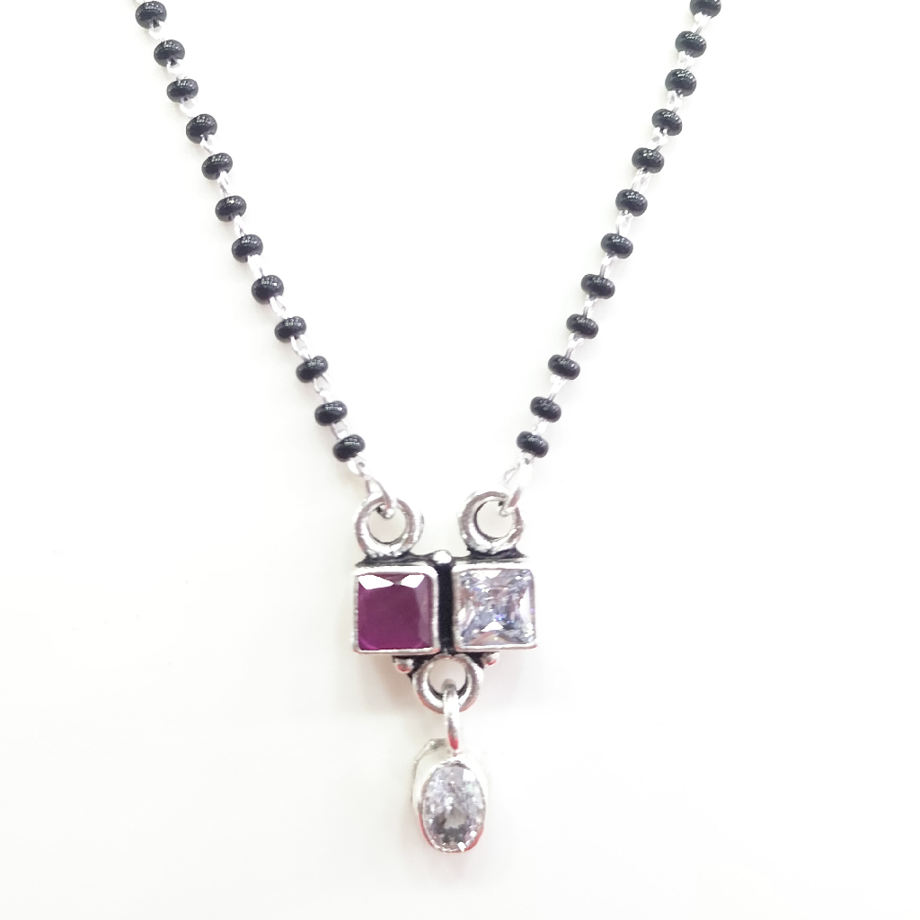 Silver 92.5 Red And White Diamond Fancy Mangalsutra - Image 2