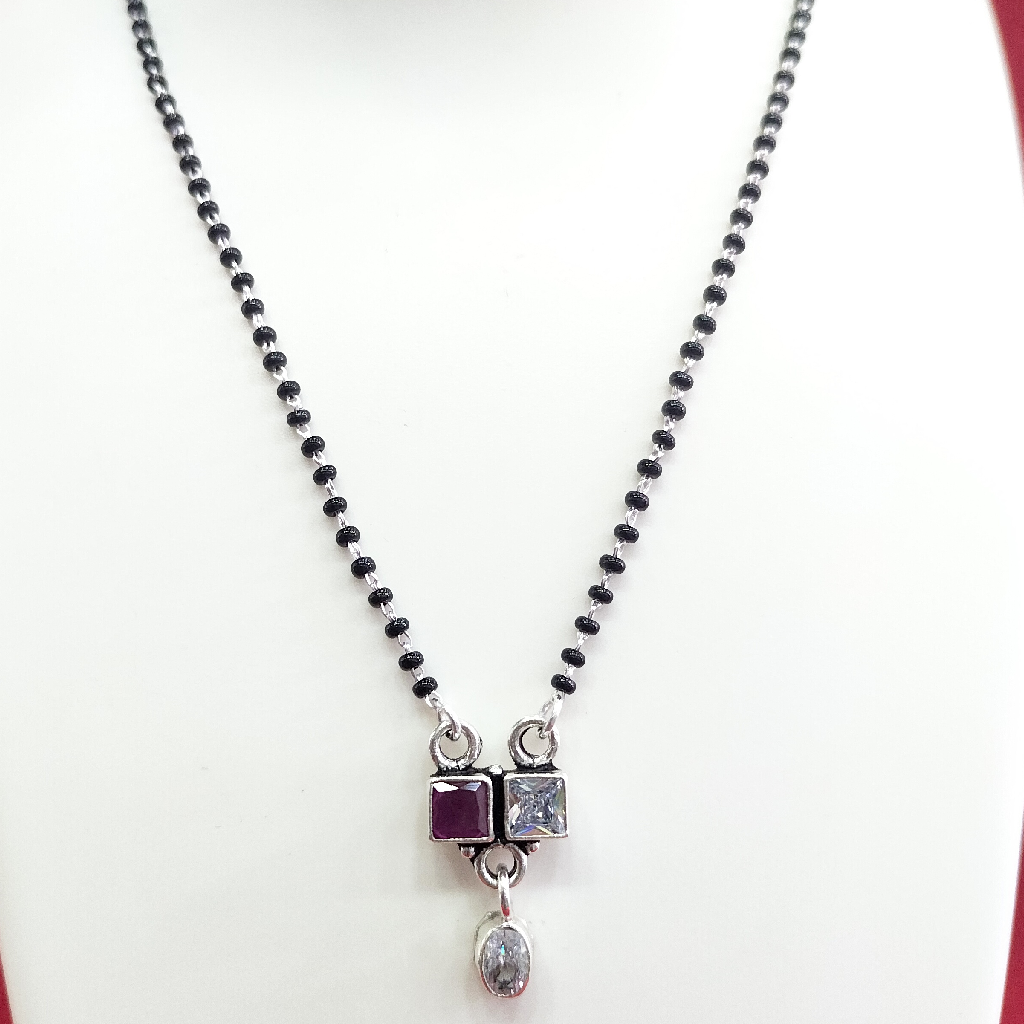 Silver 92.5 Red And White Diamond Fancy Mangalsutra