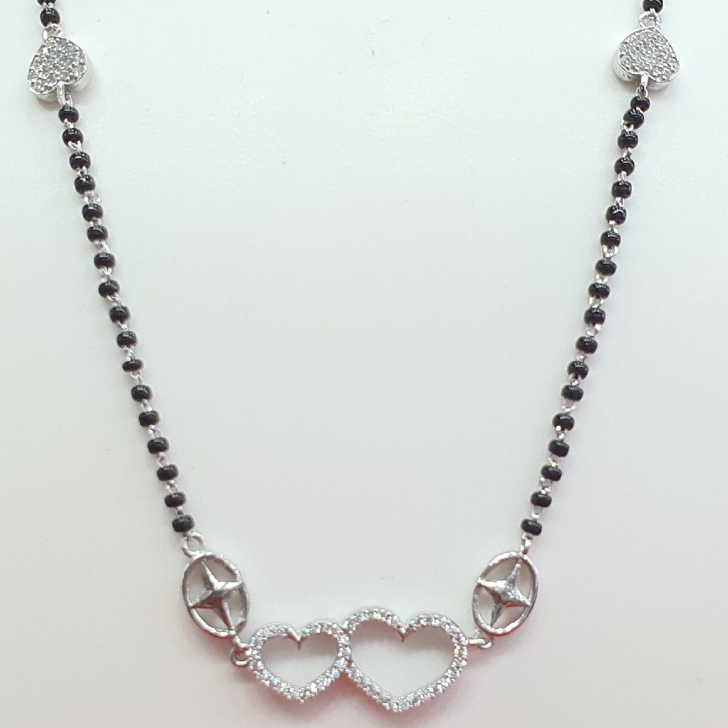 Silver 92.5 Heart Shape Diamond Fancy Mangalsutra - Image 2