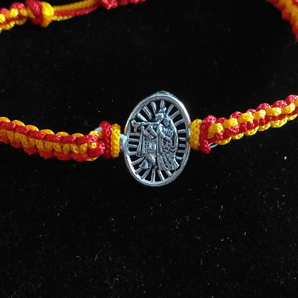 Silver Radhe Krishna Design Rakhi - Image 2