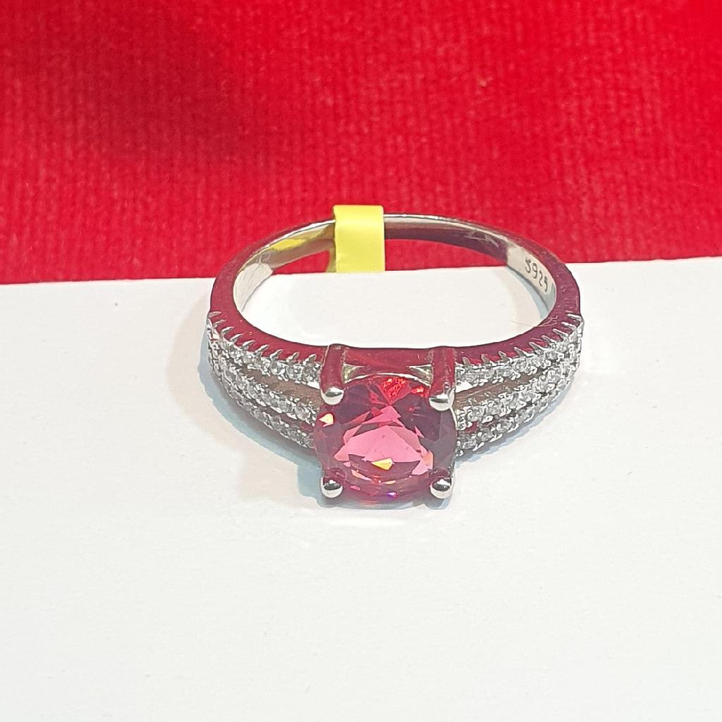 92.5 Silver Maroon And White Diamonds Fancy Ring