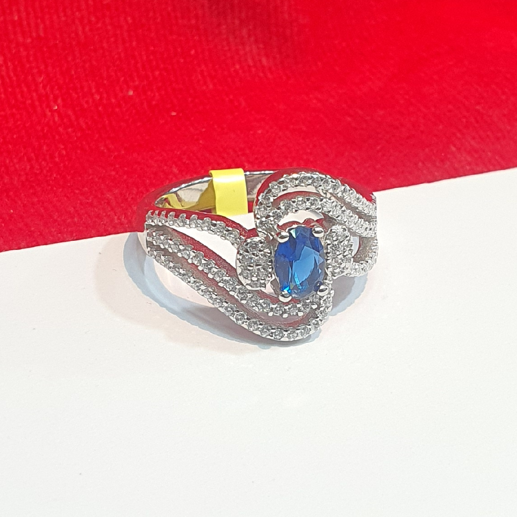 92.5 Silver Blue And White Diamonds Fancy Design Ring - Image 2