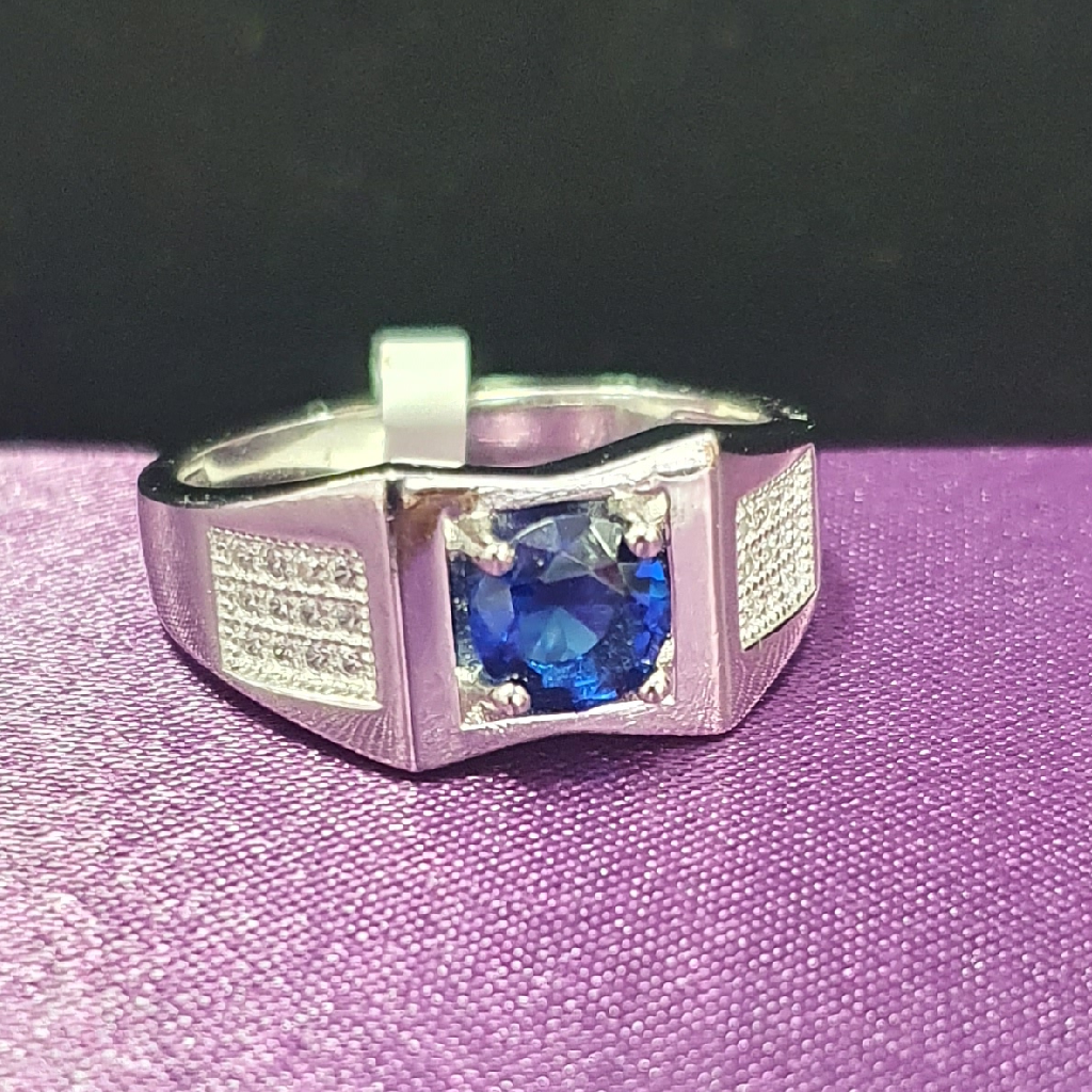 925 Blue Diamond Fancy Design Gents Ring