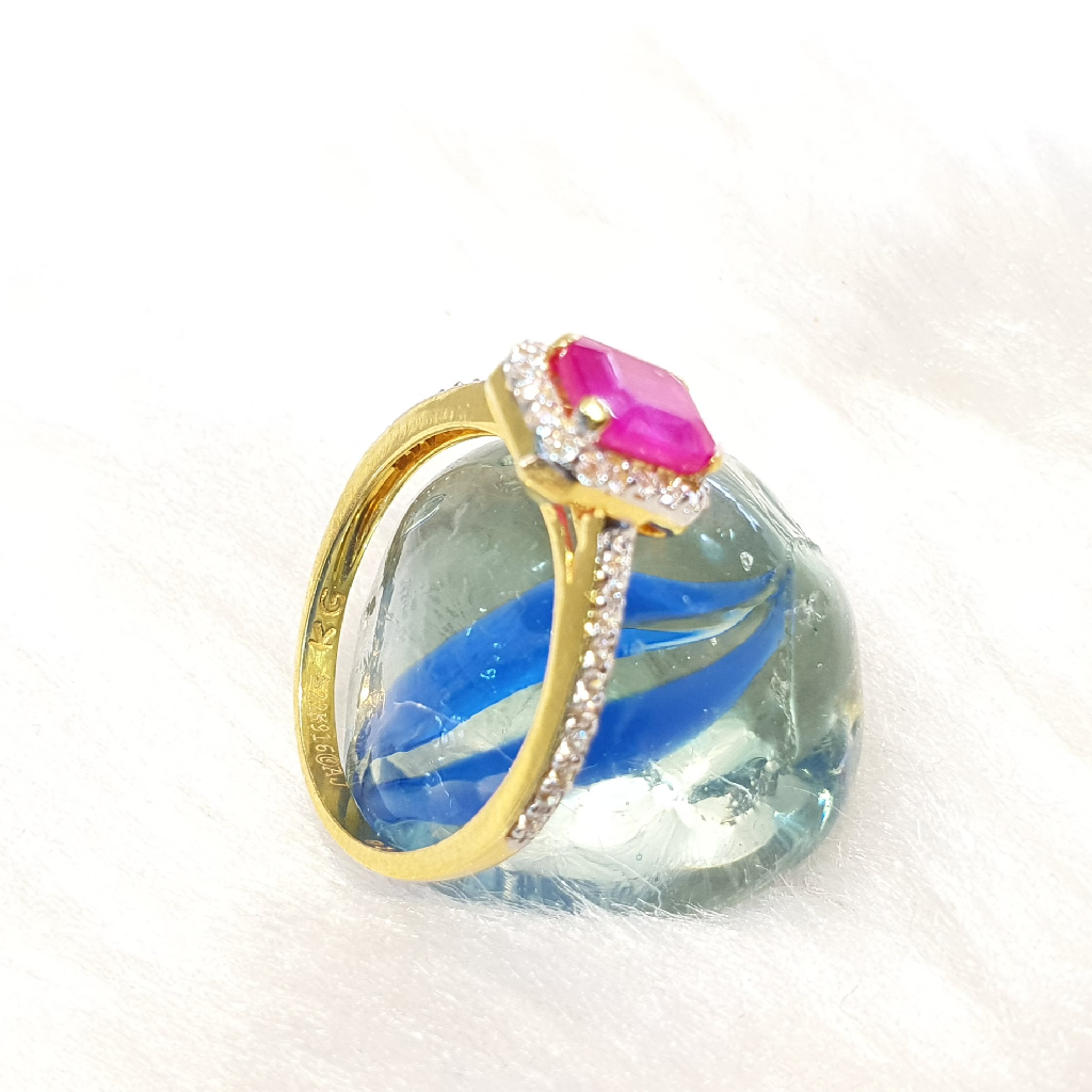 22k gold cushion shaped ruby halo diamond ring