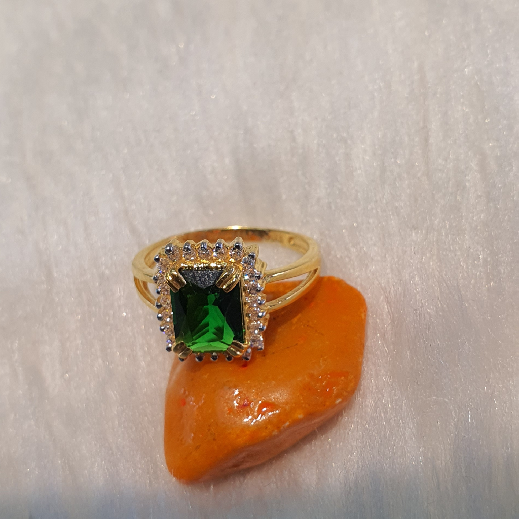 916 22K Gold Emerald Cut Lab Green Diamond Ring
