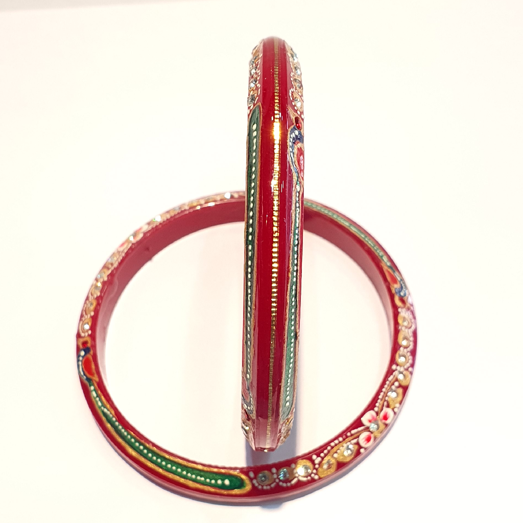 Gold red colour peacock design bangles