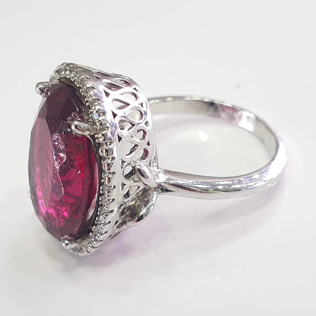 92.5 Silver Red Stone Fancy Ladies Ring - Image 2