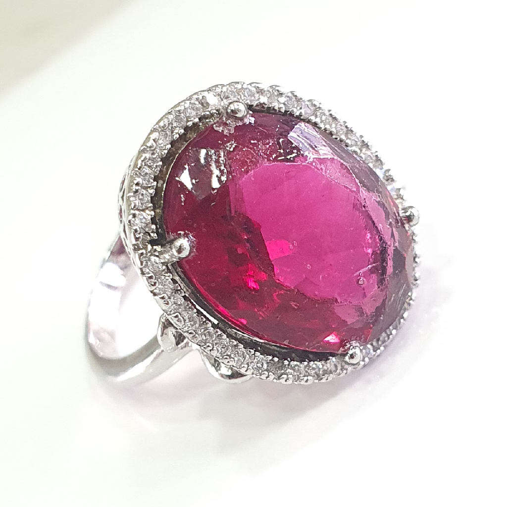 92.5 Silver Red Stone Fancy Ladies Ring