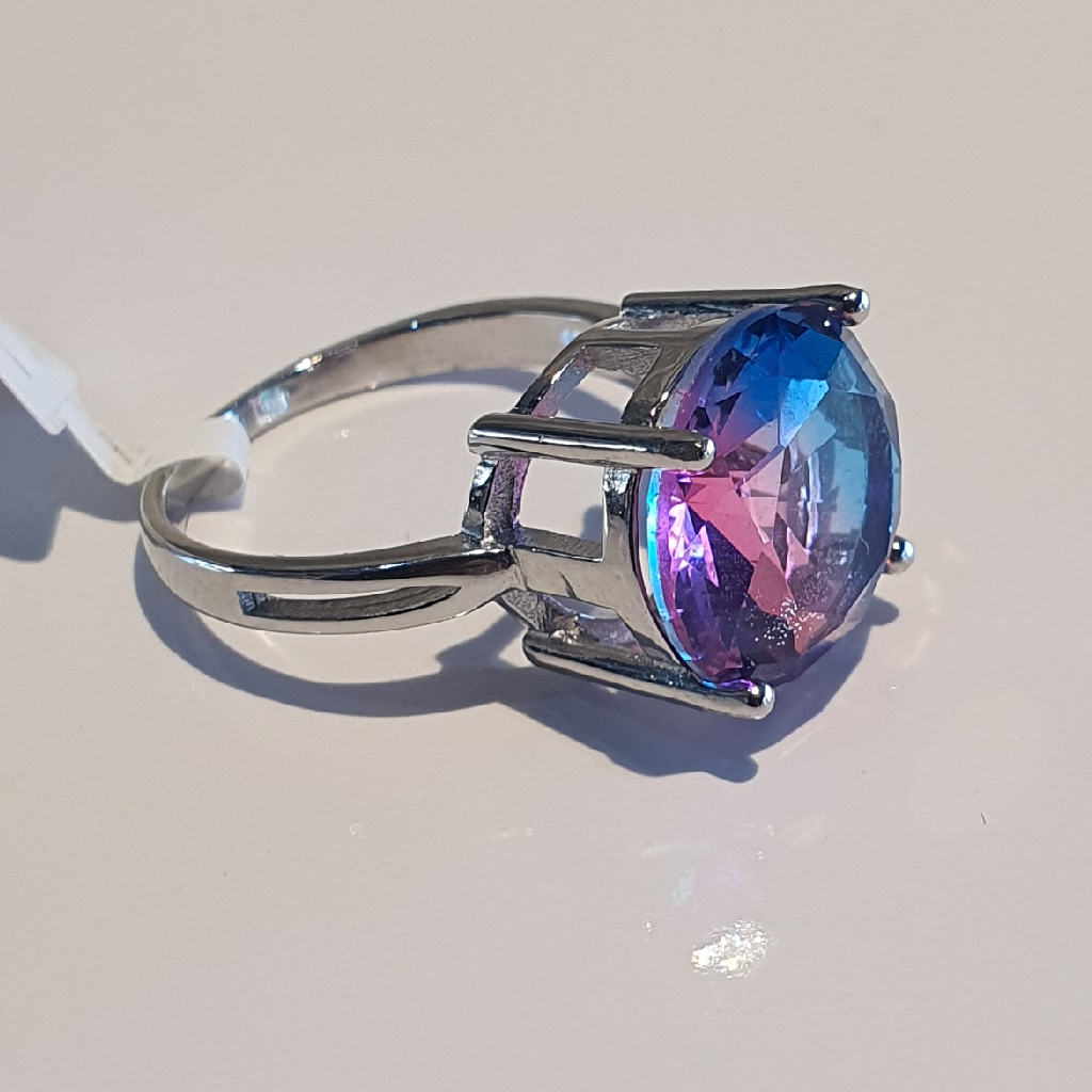 92.5 Silver Rainbow Mystic Topaz Gemstone Ring