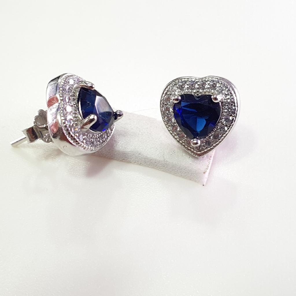925 Sterling Silver Dark Blue Earrings Mini Diamond