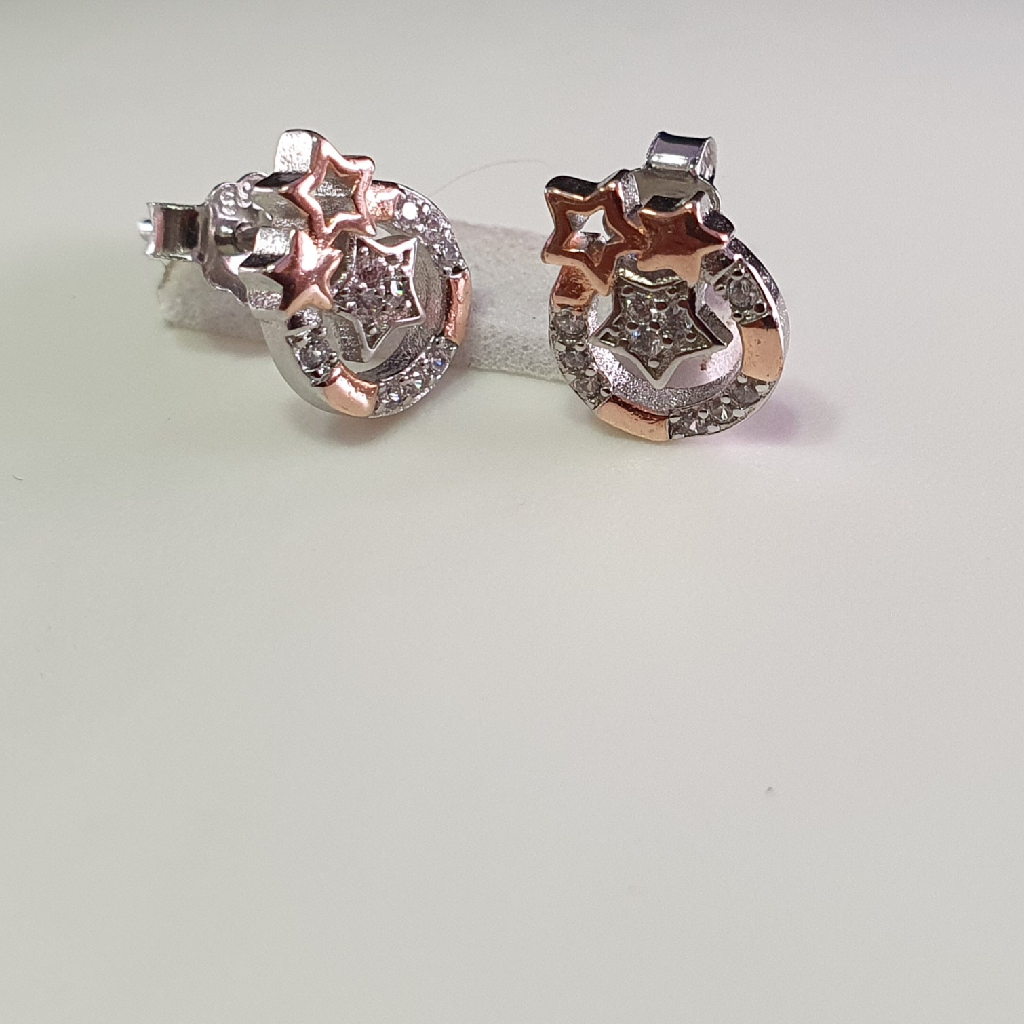 925 Sterling Silver Roj Gold Star Design Earrings