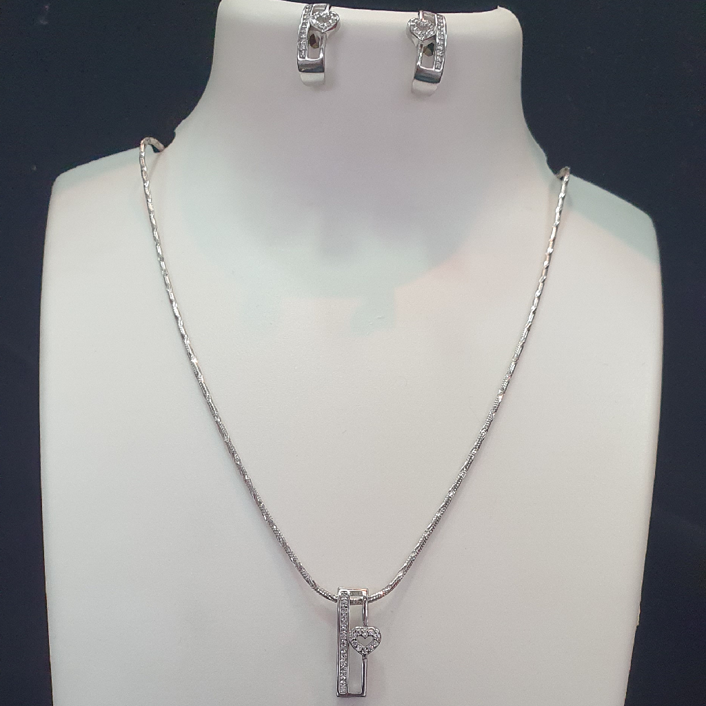 925 sterling silver snack chain diamond pendant set