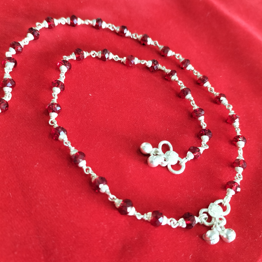 Silver maroon moti payal