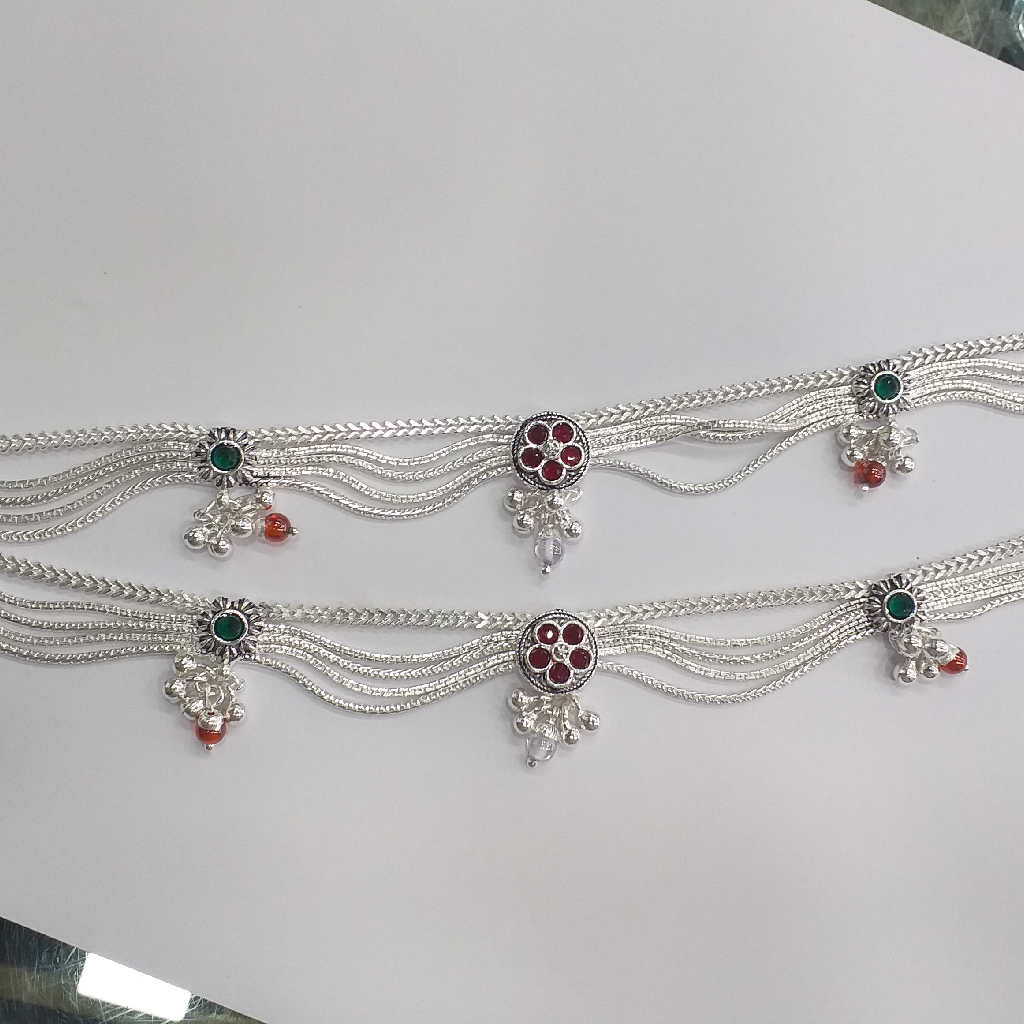 Silver red and green stone payal