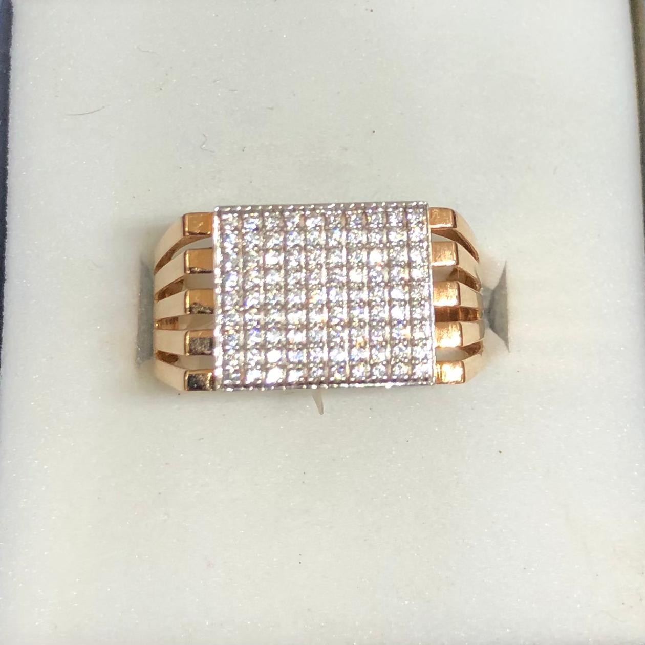 18K Gold CZ Square Design Ring For Men