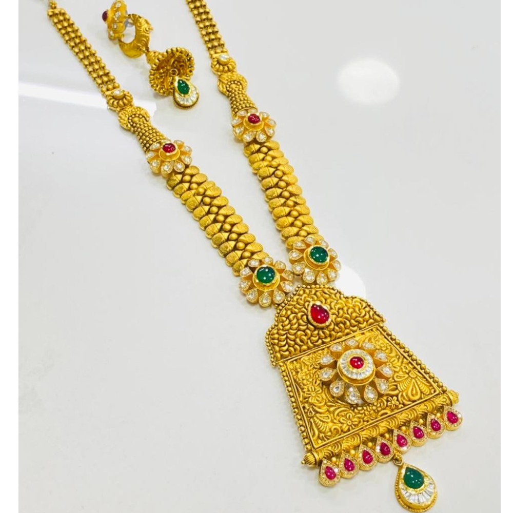 916 Gold Jadtar Kundan Necklace Set - Image 2