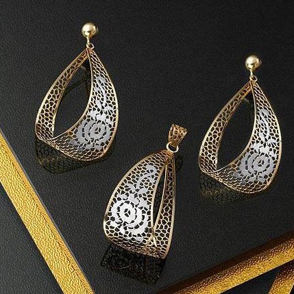 22K Gold Light Weight Fancy Pendant Set BJ-PS007