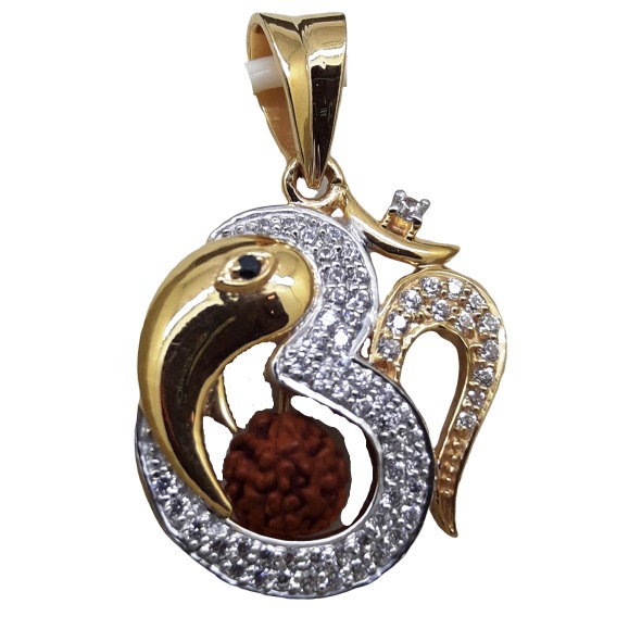 916 Gold CZ OM Design Rudraksh Pendants