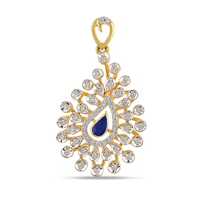 22kt gold, diamond and colored stone drop shaped pendant for women jkp005
