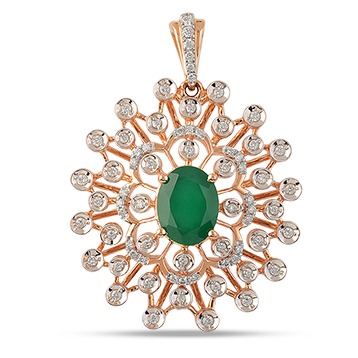 22kt gold, diamond and colored stone oval shaped pendant for women jkp006
